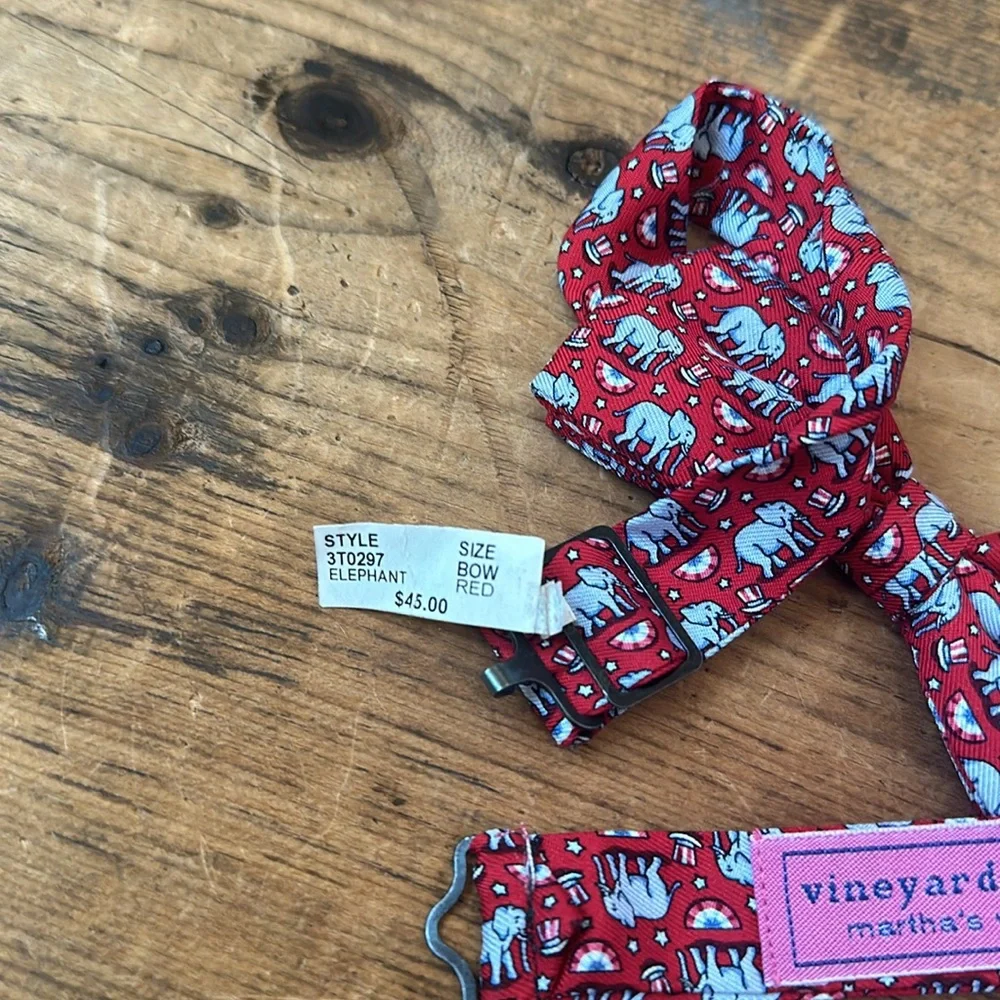 NEW Vineyard Vines Boys Bow Tie - Elephant Red White Blue Silk Pre Tied NWT